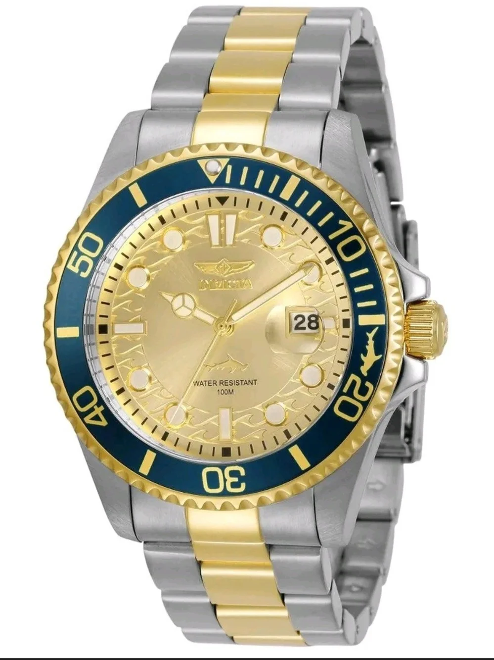 Invicta Gold and Blue Two-Tone Stainless Steel Diver Watch
